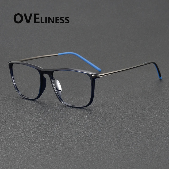 Oveliness Unisex Full Rim Square Acetate Titanium Eyeglasses 72349 Full Rim Oveliness blue