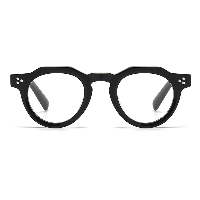 Black Mask Unisex Full Rim Flat Top Round Acetate Eyeglasses 8013 Full Rim Black Mask   