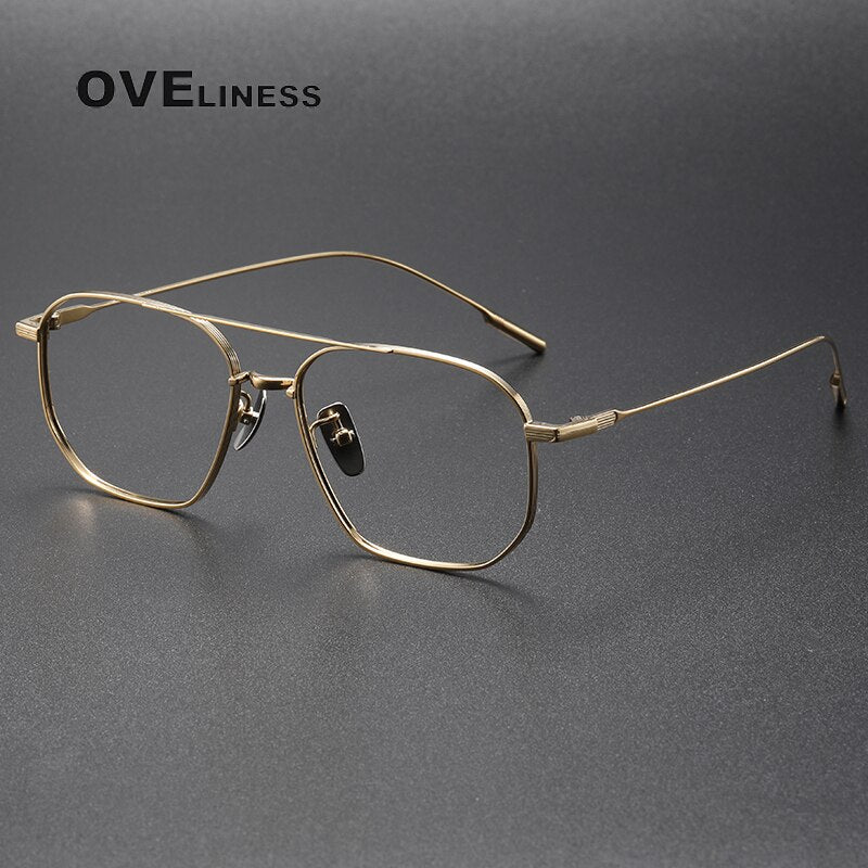 Oveliness Unisex Full Rim Square Double Bridge Titanium Eyeglasses 531745 Full Rim Oveliness gold  