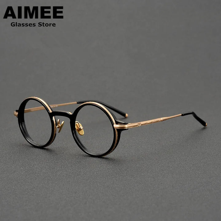 Aimee Women's Full Rim Round Acetate Titanium Eyeglasses 48136