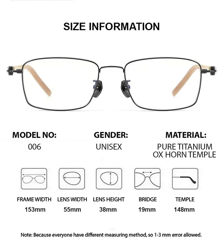 Summer Flower Men's Full Rim Square Titanium Horn Eyeglasses 611226