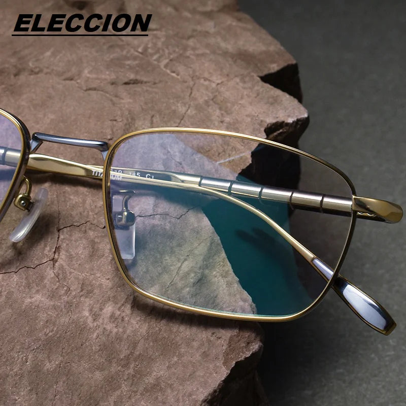 Eleccion Men's Full Rim Polygon Square Titanium Eyeglasses 7902