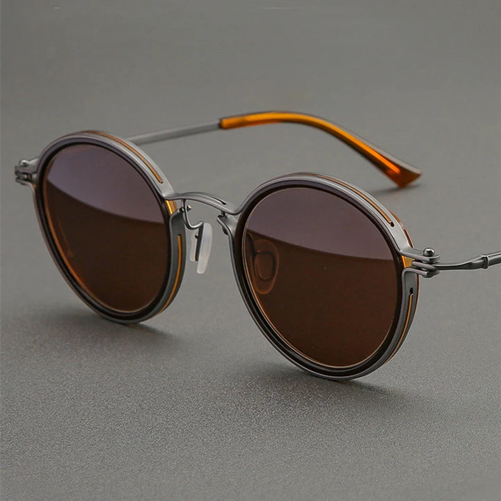 Black Mask Men's Full Rim Round Titanium Acetate Sunglasses  45860