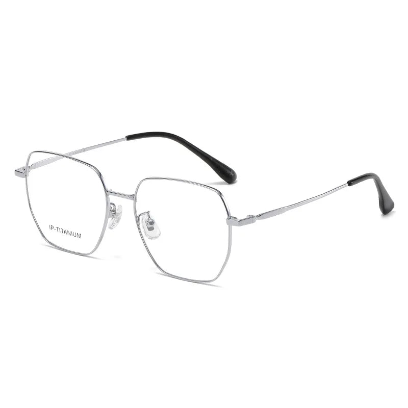 KatKani Women's Full Rim Polygon Titanium Eyeglasses 98455 Full Rim KatKani Eyeglasses Silver  