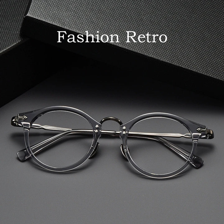 Yimaruili Unisex Full Rim Round Acetate Titanium Eyeglasses Y2055 Full Rim Yimaruili Eyeglasses   