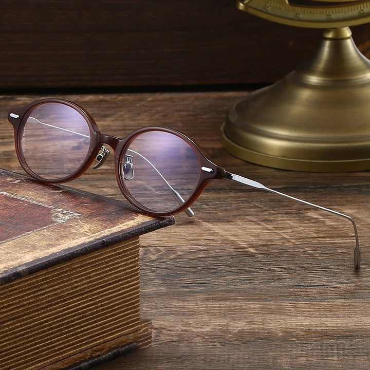 Black Mask Unisex Full Rim Round Titanium Acetate Eyeglasses 638149