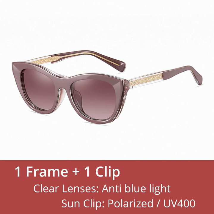 Ralferty Women's Full Rim Cat Eye Tr 90 Eyeglasses Clip On Sunglasses 81629