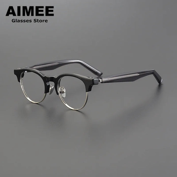 Aimee Unisex Full Rim Round Acetate Titanium Eyeglasses 9006 Full Rim Aimee   