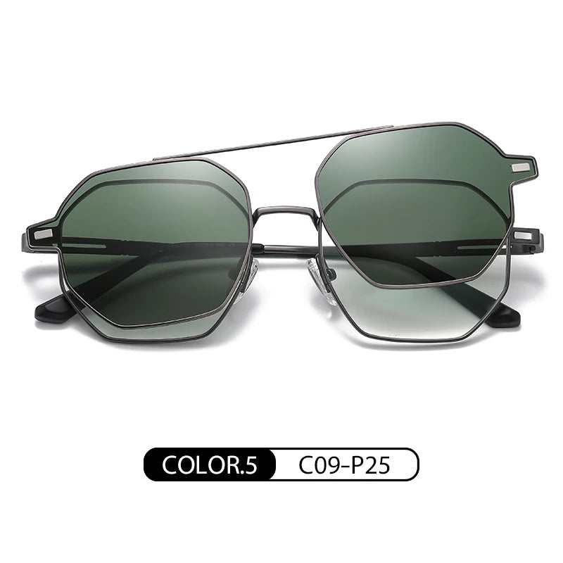 Zirosat Unisex Full Rim Polygon Alloy Eyeglasses Clip On Sunglasses 58801
