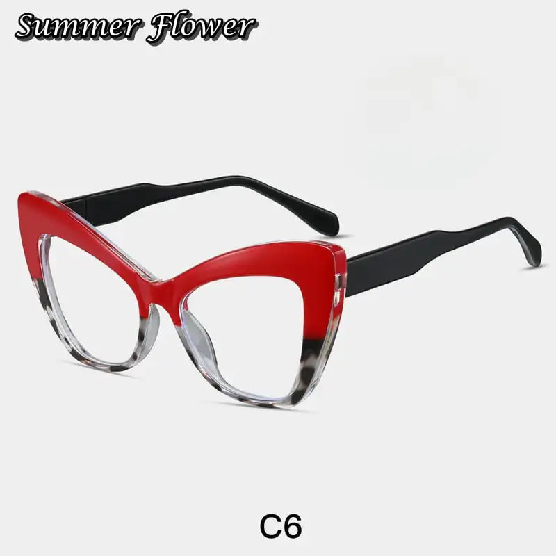Summer Flower Women's Full Rim Square Cat Eye Tr 90 Titanium Eyeglasses 87289