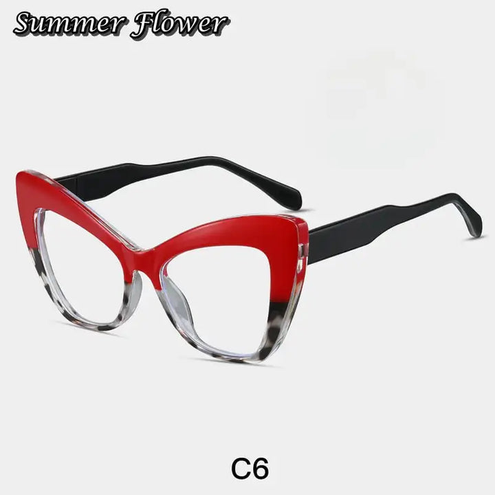 Summer Flower Women's Full Rim Square Cat Eye Tr 90 Titanium Eyeglasses 87289