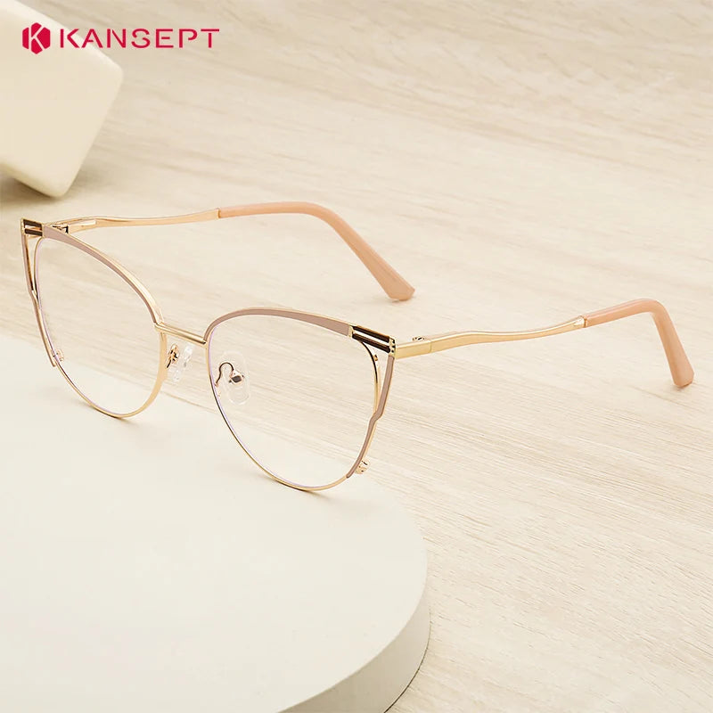 Kansept Women's Full Rim Round Cat Eye Alloy Reading Glasses 556984