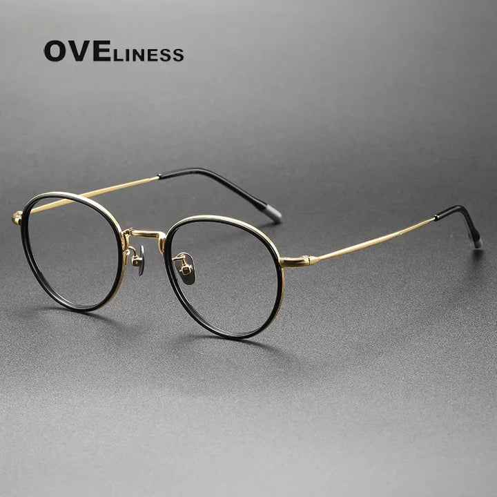 Oveliness Women's Full Rim Round Acetate Titanium Eyeglasses 38507