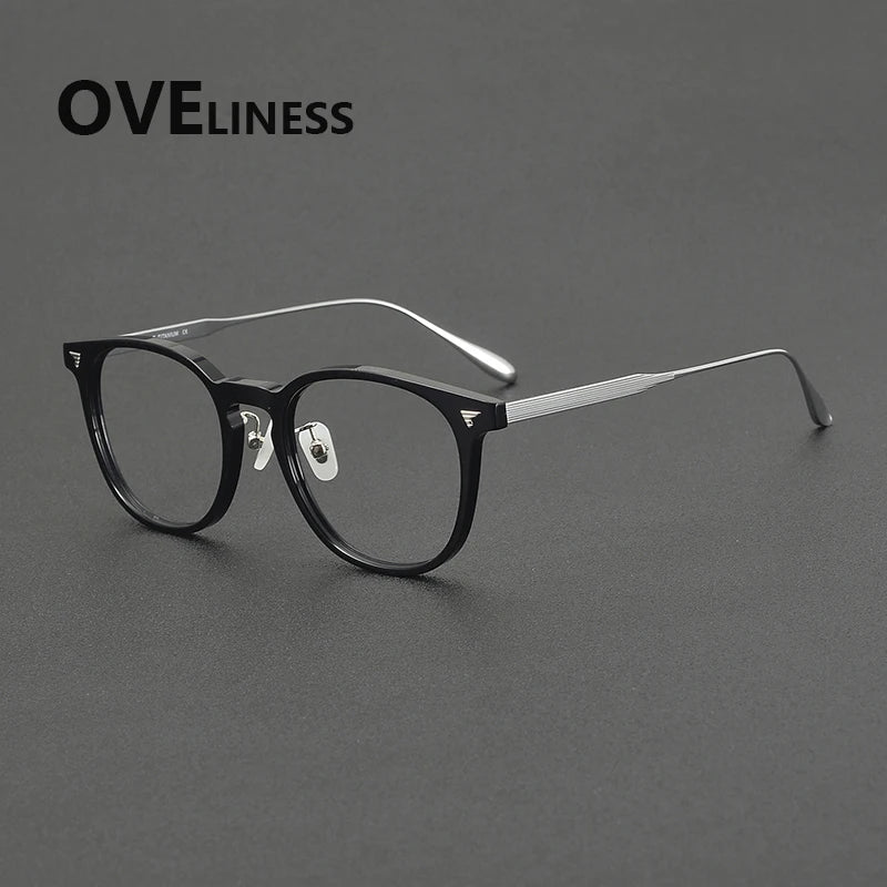 Oveliness Unisex Full Rim Round Acetate Titanium Eyeglasses 39555