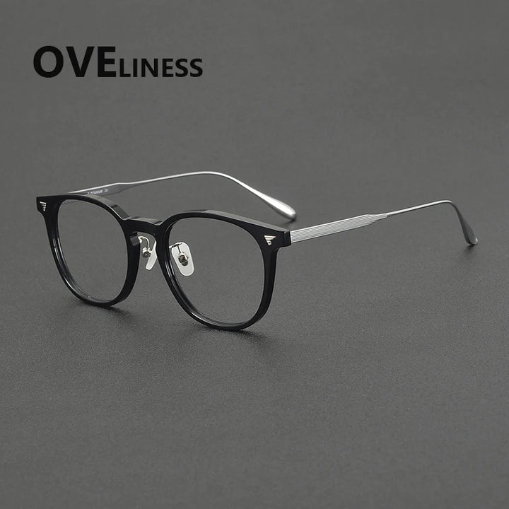 Oveliness Unisex Full Rim Round Acetate Titanium Eyeglasses 39555