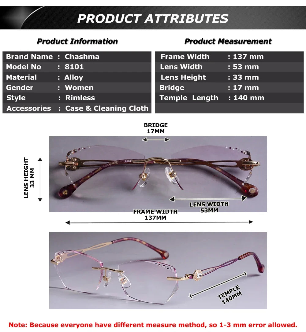 Chashma Ochki Women's Rimless Oval Titanium Alloy Eyeglasses 81012