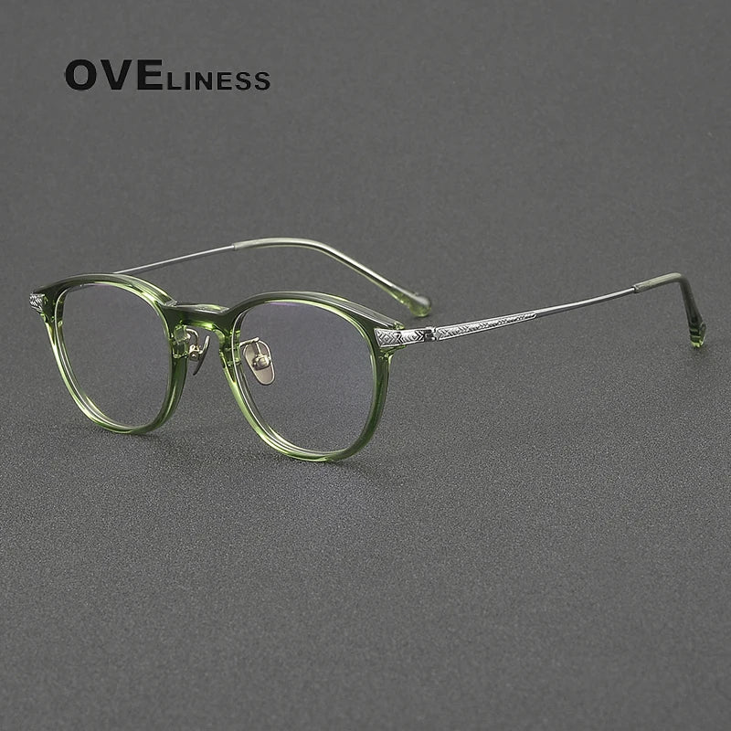 Oveliness Women's Full Rim Oval Round Acetate Titanium Eyeglasses 9240 Full Rim Oveliness green silver