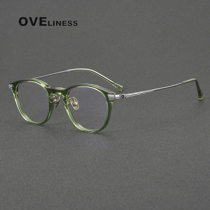 Oveliness Women's Full Rim Oval Round Acetate Titanium Eyeglasses 9240 Full Rim Oveliness green silver