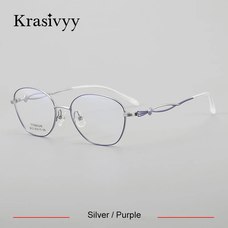 Krasivyy Women's Full Rim Oval Round Titanium Eyeglasses 443012 Semi Rim Krasivyy Silver Purple  