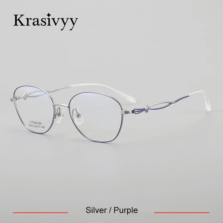 Krasivyy Women's Full Rim Oval Round Titanium Eyeglasses 443012 Semi Rim Krasivyy Silver Purple  