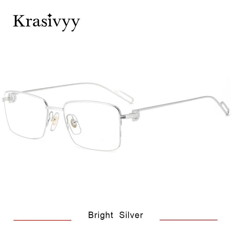 Krasivyy Men's Semi Rim Square Titanium Eyeglasses Kr02180 Semi Rim Krasivyy Bright Silver CN 