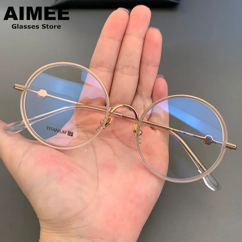 Aimee Unisex Full Rim Round Acetate Titanium Eyeglasses 365505