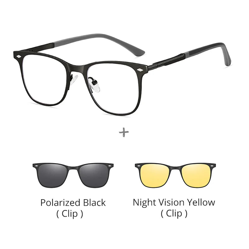 Ralferty Women's Full Rim Square Al Mg Eyeglasses Clip On Sunglasses 517038