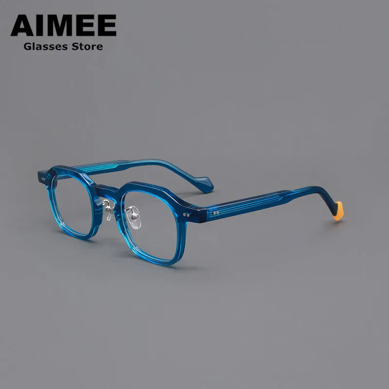 Aimee Unisex Full Rim Flat Top Square Acetate Eyeglasses 80025 Full Rim Aimee Blue  