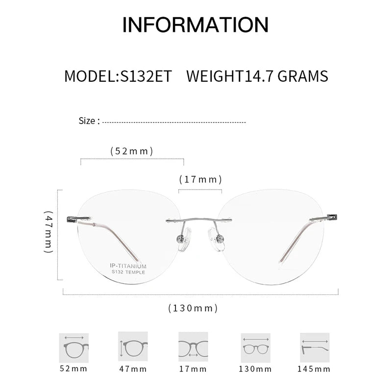 KatKani Unisex Rimless Round Titanium Eyeglasses S132 Rimless KatKani Eyeglasses   