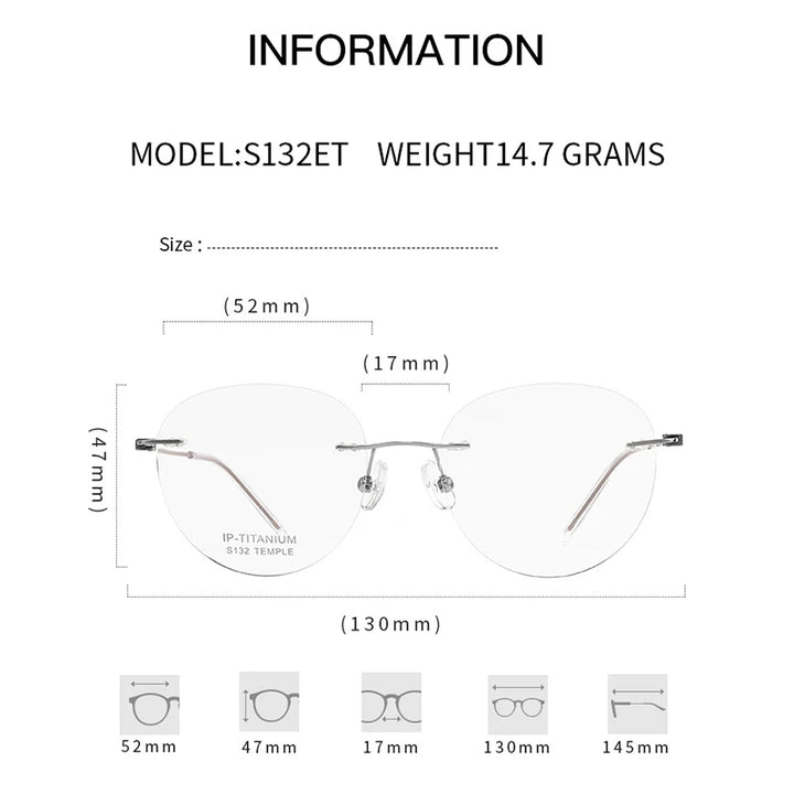 KatKani Unisex Rimless Round Titanium Eyeglasses S132 Rimless KatKani Eyeglasses   