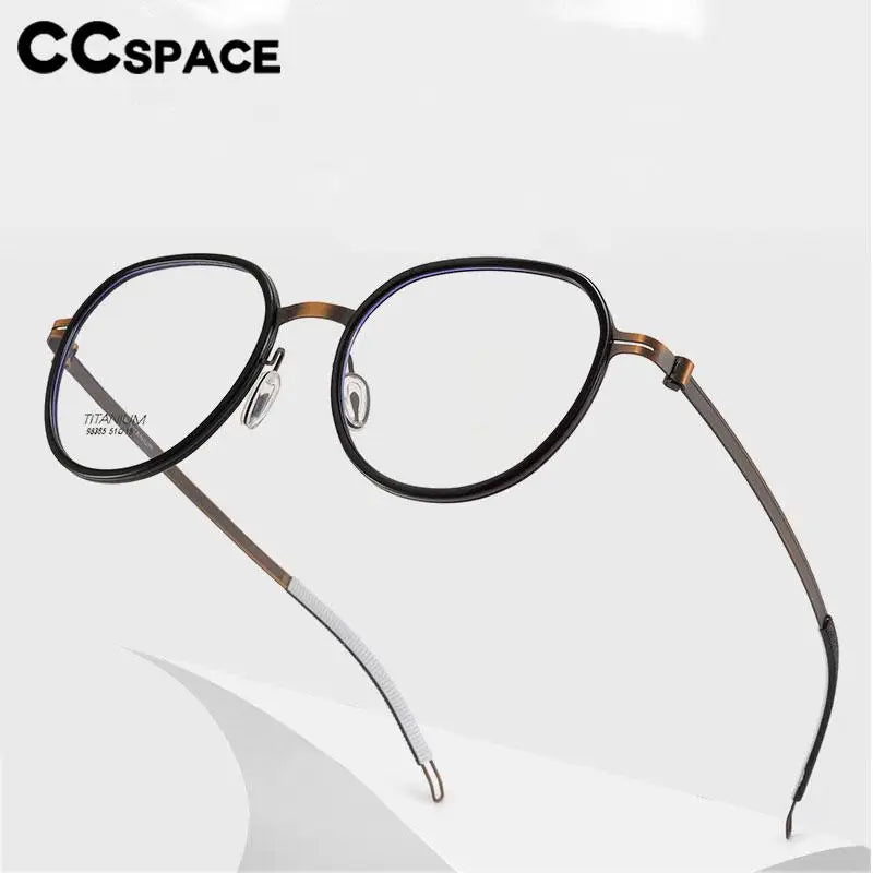 CCSpace Unisex Full Rim Round Titanium Eyeglasses 57284 Full Rim CCspace   