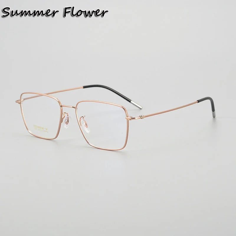 Summer Flower Unisex Full Rim Polygon Square Titanium Eyeglasses 842003 Full Rim Summer Flower Rose Gold