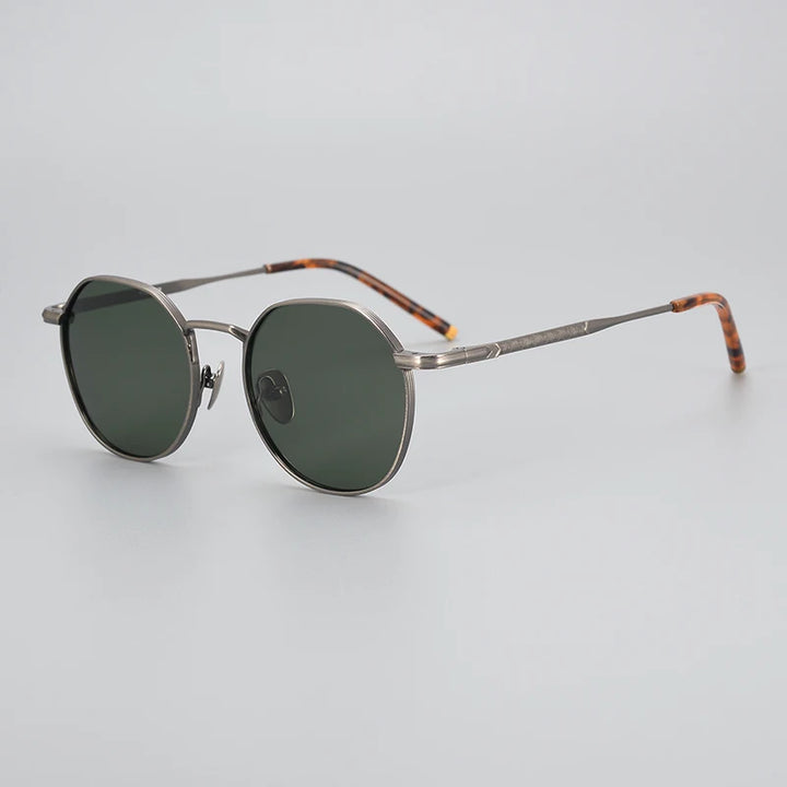 Black Mask Men's Full Rim Titanium Round Polarized Sunglasses 14045 Sunglasses Black Mask Gray-Green Lens As Shown 