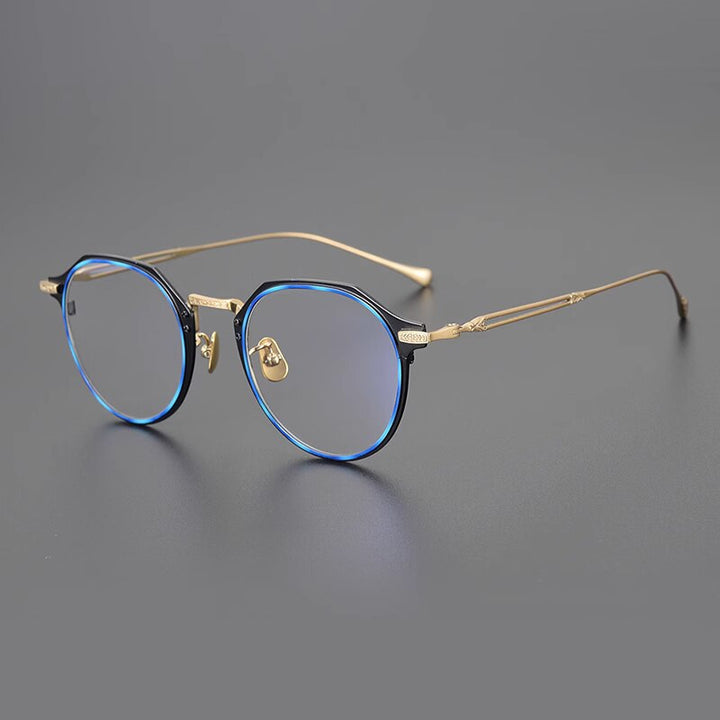Gatenac Unisex Full Rim Octagonal Titanium Eyeglasses Gxyj1123 Full Rim Gatenac Blue Gold  