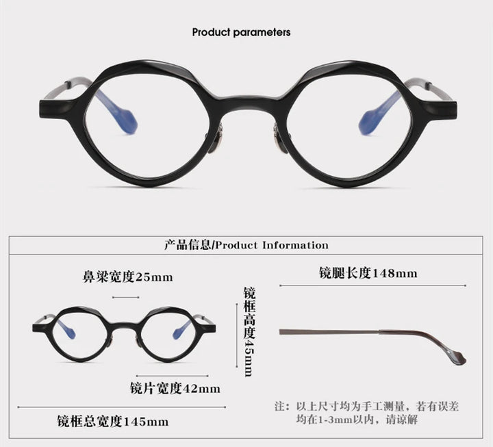 Black Mask Unisex Full Rim Round Acetate Titanium Eyeglasses 326071