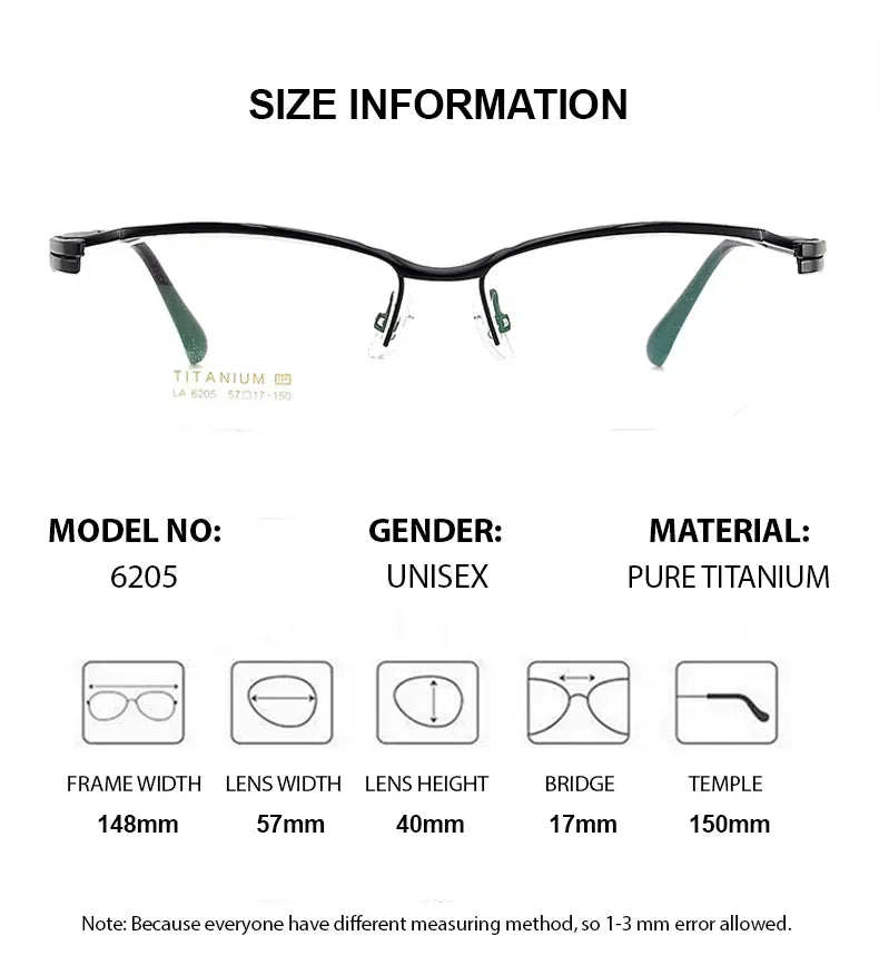 Summer Flower Men's Semi Rim Brow Line Titanium Eyeglasses 62058