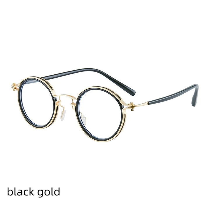 Kocolior Unisex Full Rim Round Alloy Acetate Hyperopic Reading Glasses 2203 Reading Glasses Kocolior Black Gold 0 
