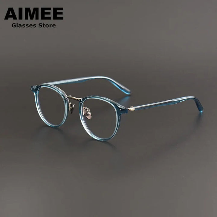 Aimee Unisex Full Rim Square Oval Acetate Titanium Eyeglasses 7885 Full Rim Aimee Blue  