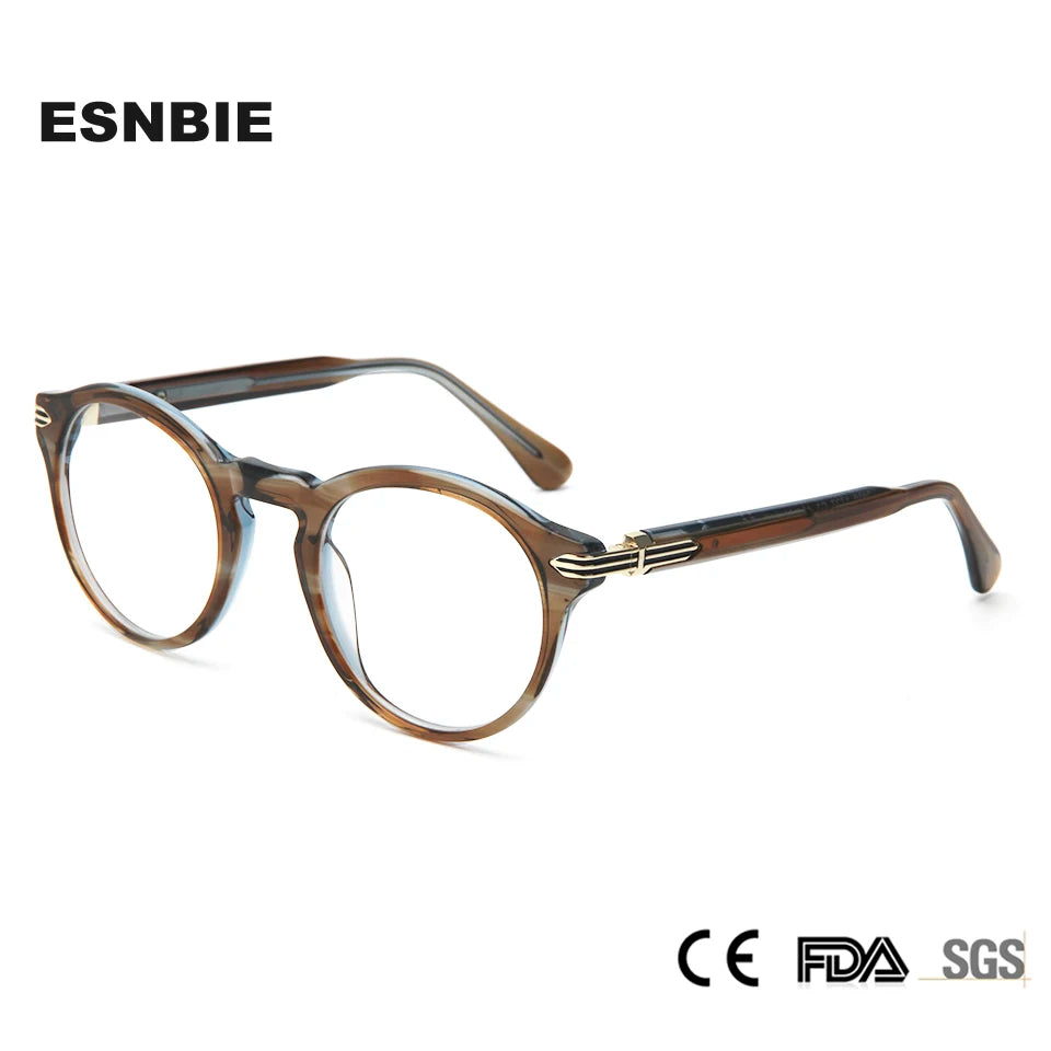 Esnbie Unisex Full Rim Round Acetate Alloy Eyeglasses 241727 Full Rim Esnbie   