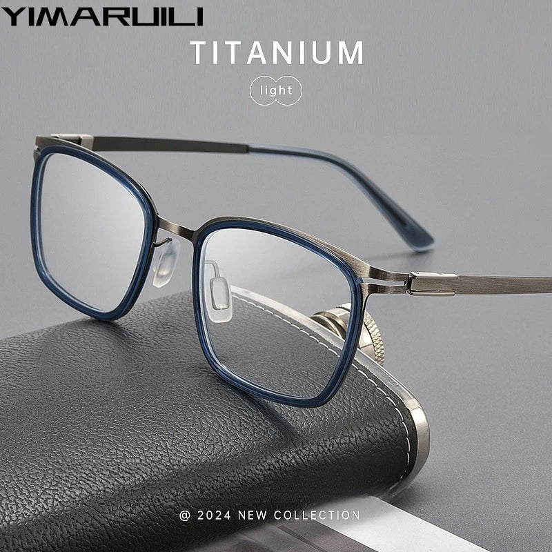 Yimaruili Unisex Full Rim Square Titanium Acetate Eyeglasses Y7910 Full Rim Yimaruili Eyeglasses   