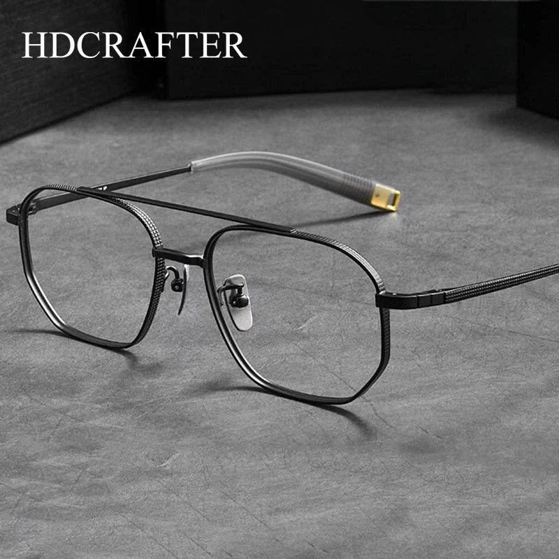 Hdcrafter Unisex Full Rim Big Square Double Bridge Titanium Eyeglasses 607518