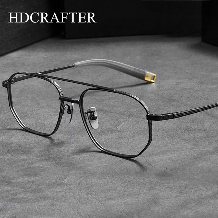 Hdcrafter Unisex Full Rim Big Square Double Bridge Titanium Eyeglasses 607518