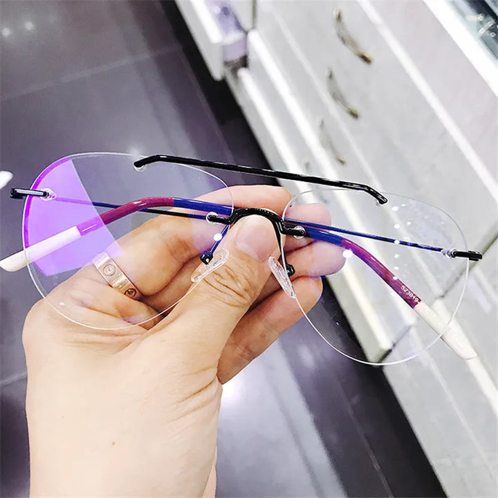 Cubojue Unisex Rimless Oval Double Bridge Alloy Eyeglasses 5230 Rimless Cubojue black  