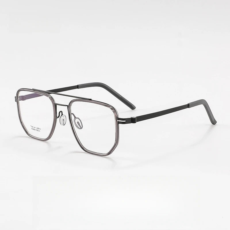 Yimaruili Unisex Full Rim Square Double Bridge Titanium Eyeglasses Y2613 Full Rim Yimaruili Eyeglasses Transparent Gray  