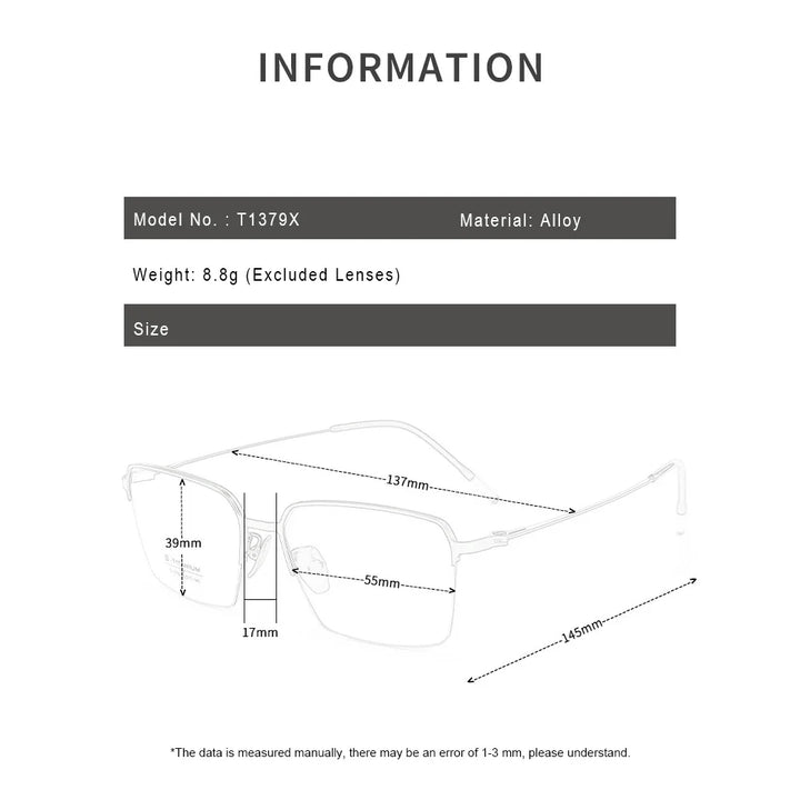 Gmei Optical T1379X men's square alloy prescription eyeglasses — view 2