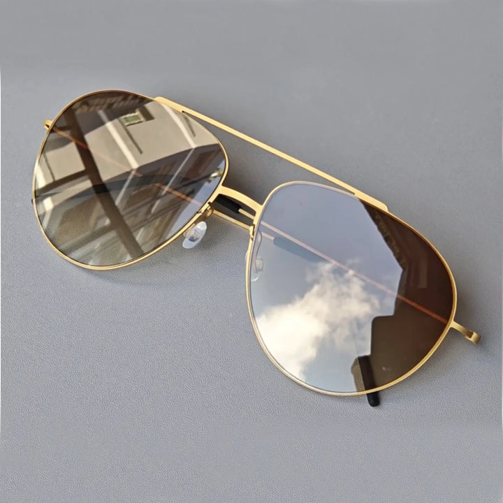 Black Mask Men's Full Rim Oval Double Bridge Titanium Sunglasses 638806