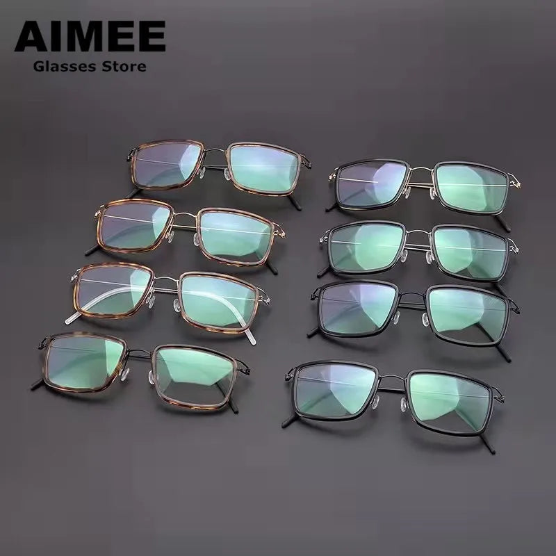 Aimee Unisex Full Rim Square Screwless Titanium Acetate Eyeglasses 1375 Full Rim Aimee   