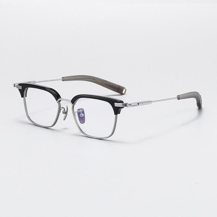 Gatenac Unisex Full Rim Square Acetate Titanium Eyeglasses Gxyj1070 Full Rim Gatenac Black Silver  