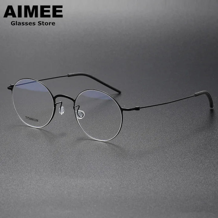 Aimee Unisex Full Rim Round Screwless Titanium Eyeglasses 5504 Full Rim Aimee Black  