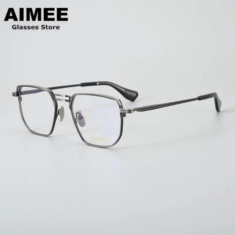 Aimee Unisex Full Rim Square Double Bridge Titanium Eyeglasses 4153 Full Rim Aimee Gun-Grey  